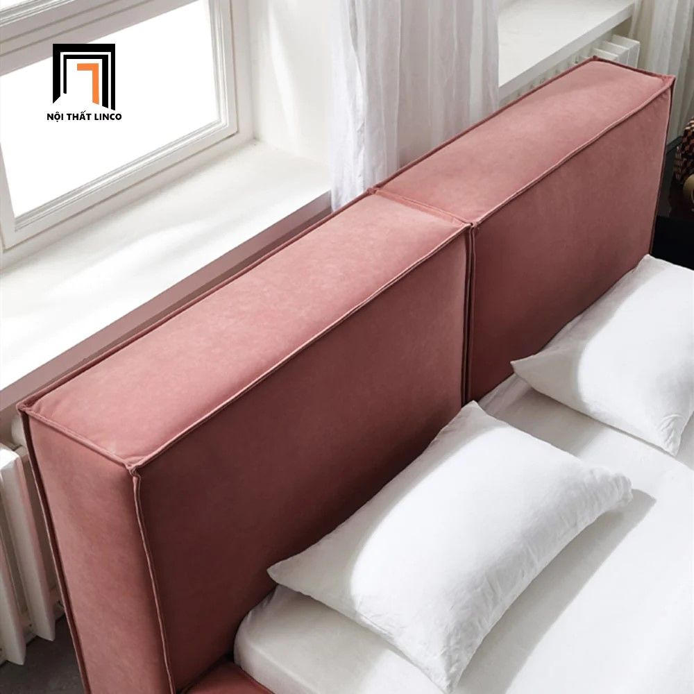 Giường ngủ hiện đại GN39 Ellia màu hồng đậm vải nhung nỉ