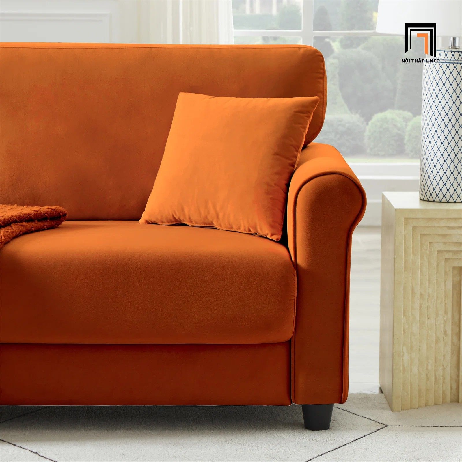 Ghế sofa văng vải nhung nỉ BT170 Enzo 2m màu cam