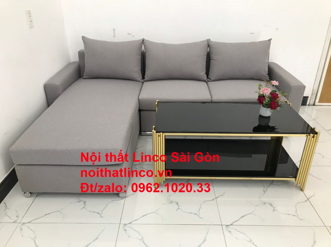 Sofa góc xám trắng giá rẻ | Sofa góc L xám ghi trắng rẻ đẹp | Nội thất Linco Sài Gòn