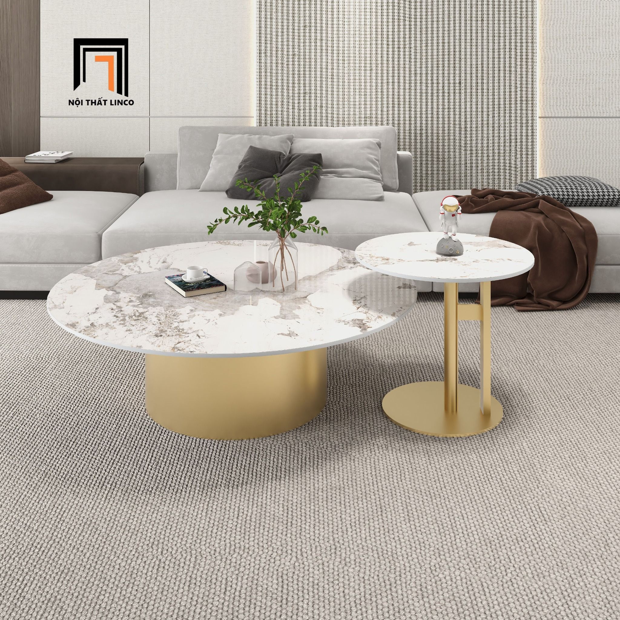 Bàn sofa hình tròn 70cm đá ceramic BSF82 Lasea phòng khách