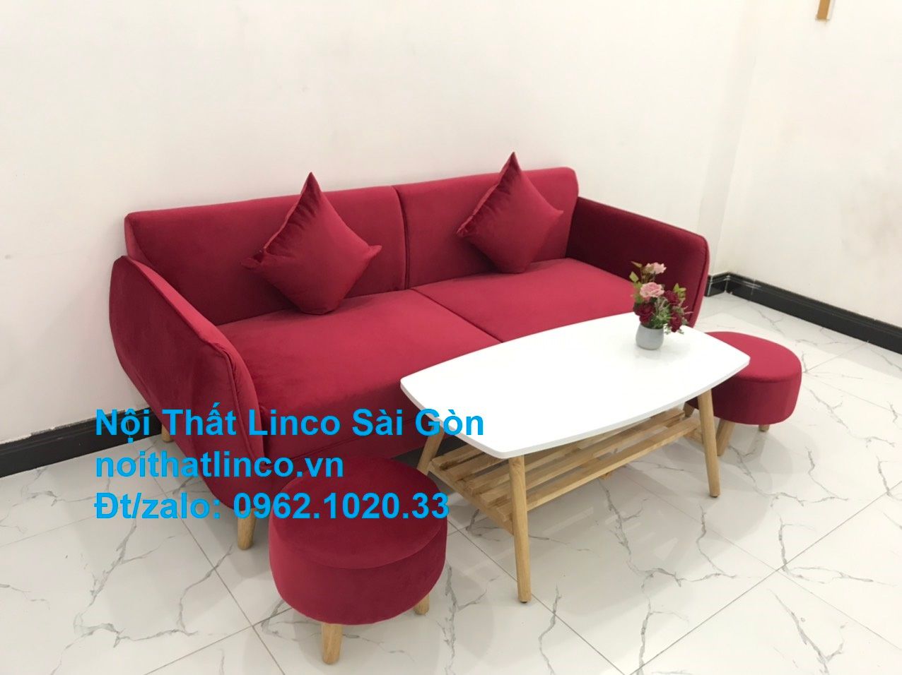 Ghế sofa văng dài 1m9 | Salong băng giá rẻ màu đỏ phòng khách | Nội thất Linco Sài Gòn