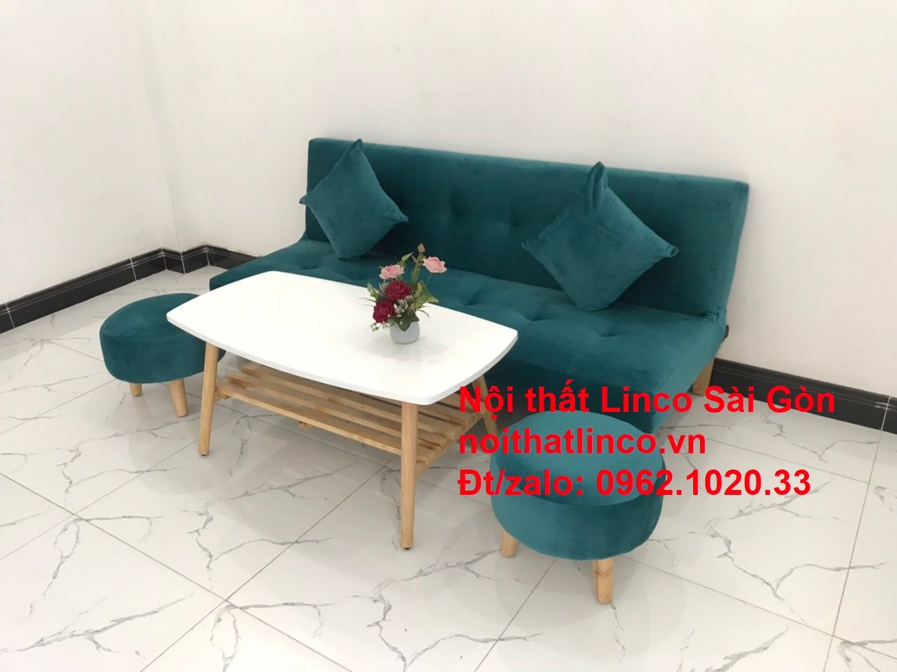 Ghế sofa giường nằm 1m7 mini giá rẻ xanh lá cây đậm đẹp | Nội Thất Linco Sài Gòn