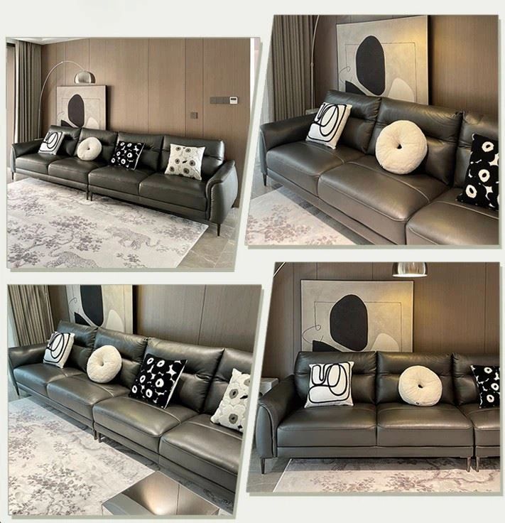 Bộ ghế sofa góc L hiện đại GT246 Kiron 3m x 1m6 da đen bóng