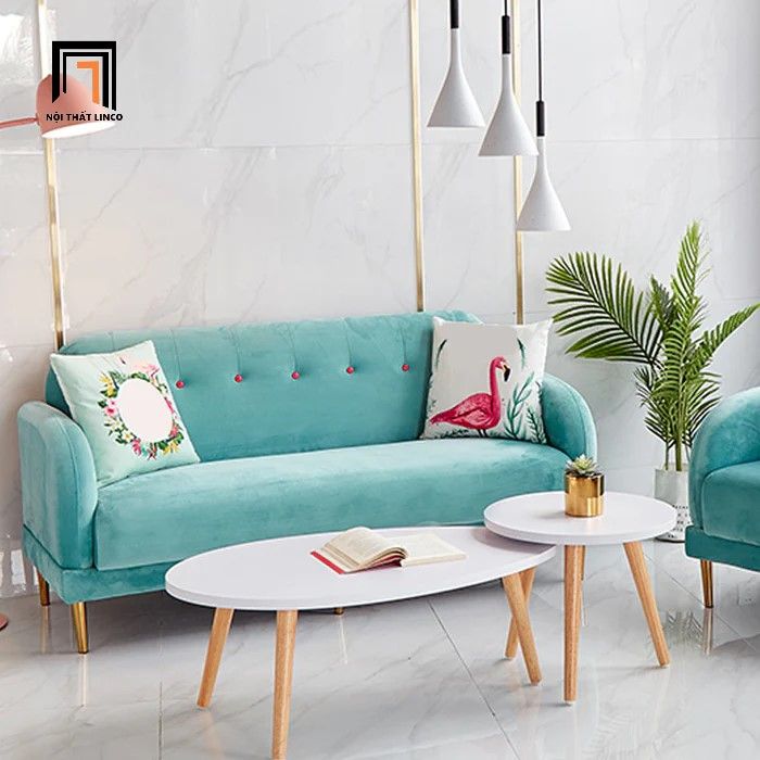 Ghế sofa văng vải nhung xanh lá BT283 Mariene 1m8 cho shop tiệm