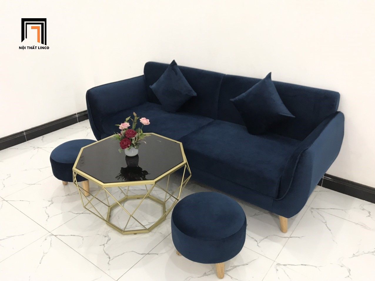 Bộ bàn ghế sofa băng văng dài 1m9 xanh dương đậm giá rẻ