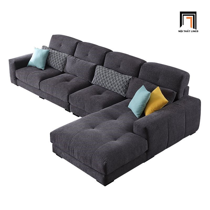 Ghế sofa góc L nhỏ gọn 2m2 x 1m6 GT210 Buyuki xám đen vải nỉ