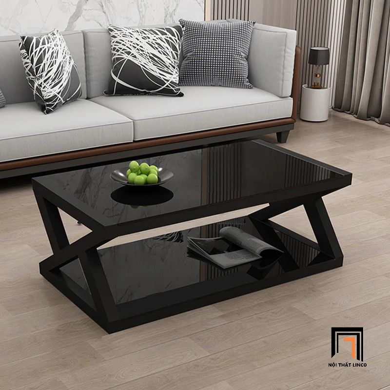 Bàn trà sofa hình chữ X BSF2 Treste kính cường lực 2 tầng