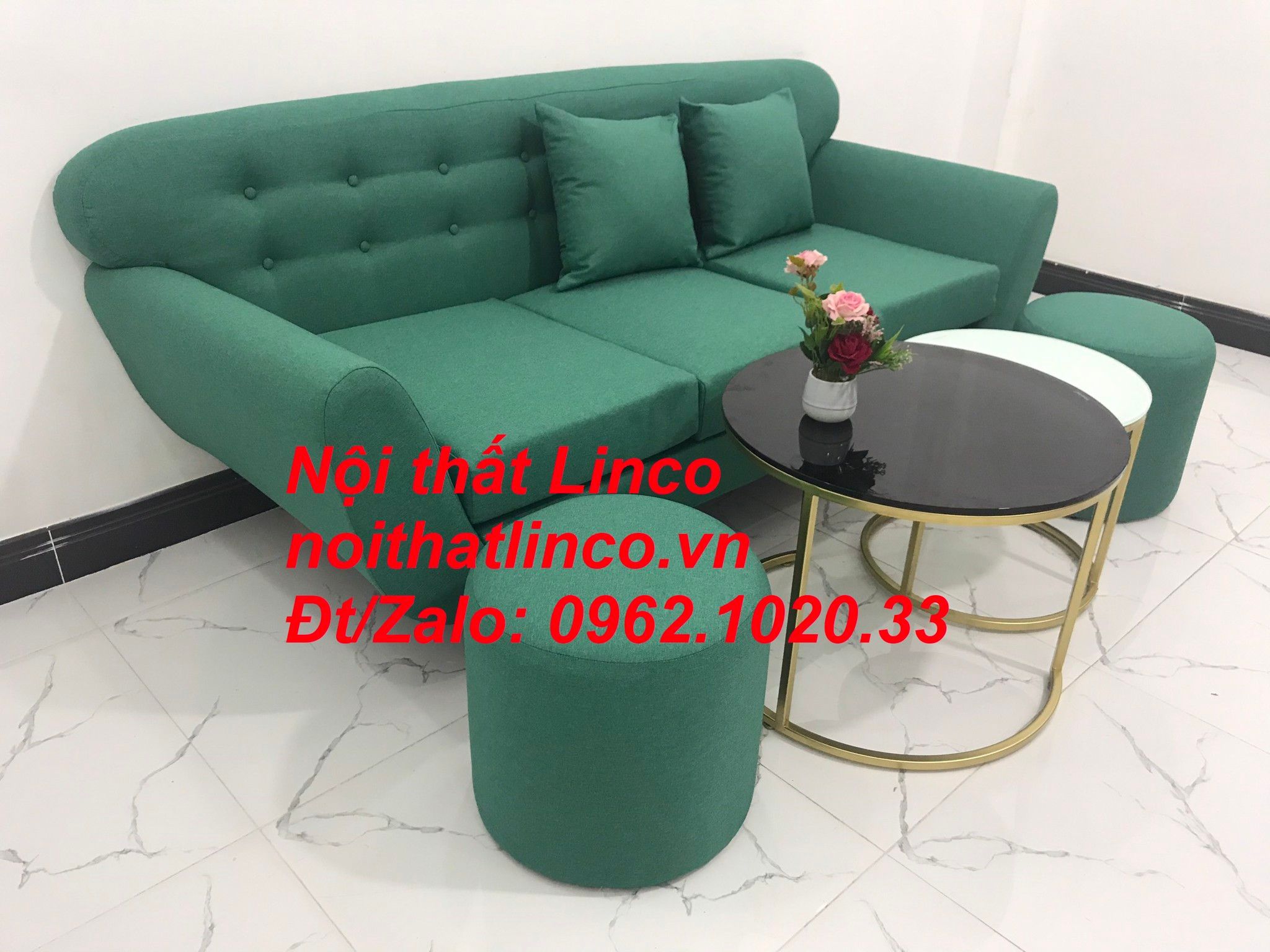 Bộ ghế sofa băng xanh ngọc lá cây giá rẻ nhỏ Nội thất Linco Sài Gòn SG