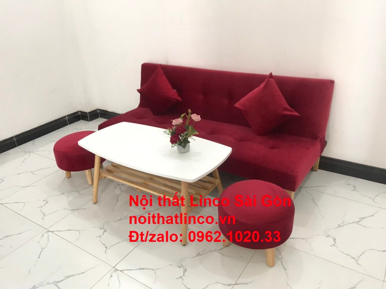 Bộ ghế sofa bed giường nằm màu đỏ mini nhỏ 1m7 giá rẻ đẹp Nội thất Linco Sài Gòn