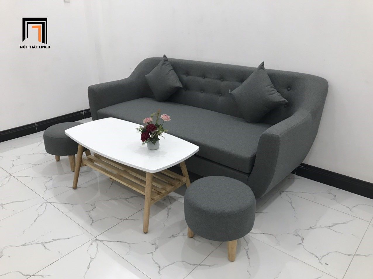 Bộ bàn ghế sofa băng dài 1m9 BGN màu xám đen giá rẻ
