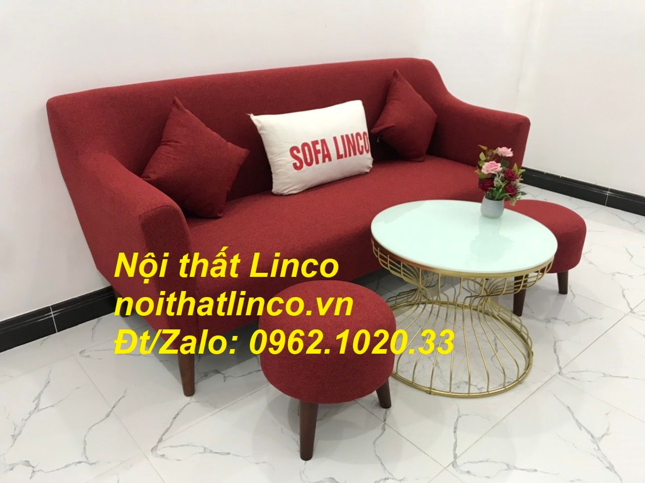 Bộ bàn ghế Sofa băng 1m9 đỏ giá rẻ phòng khách Nội thất Linco Sài Gòn