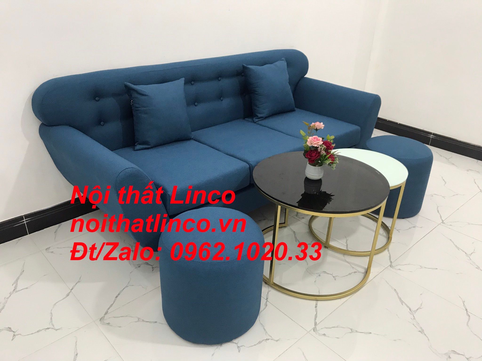 Sofa băng nhỏ giá rẻ | Sofa văng xanh dương rẻ | Nội thất Linco SG HCM