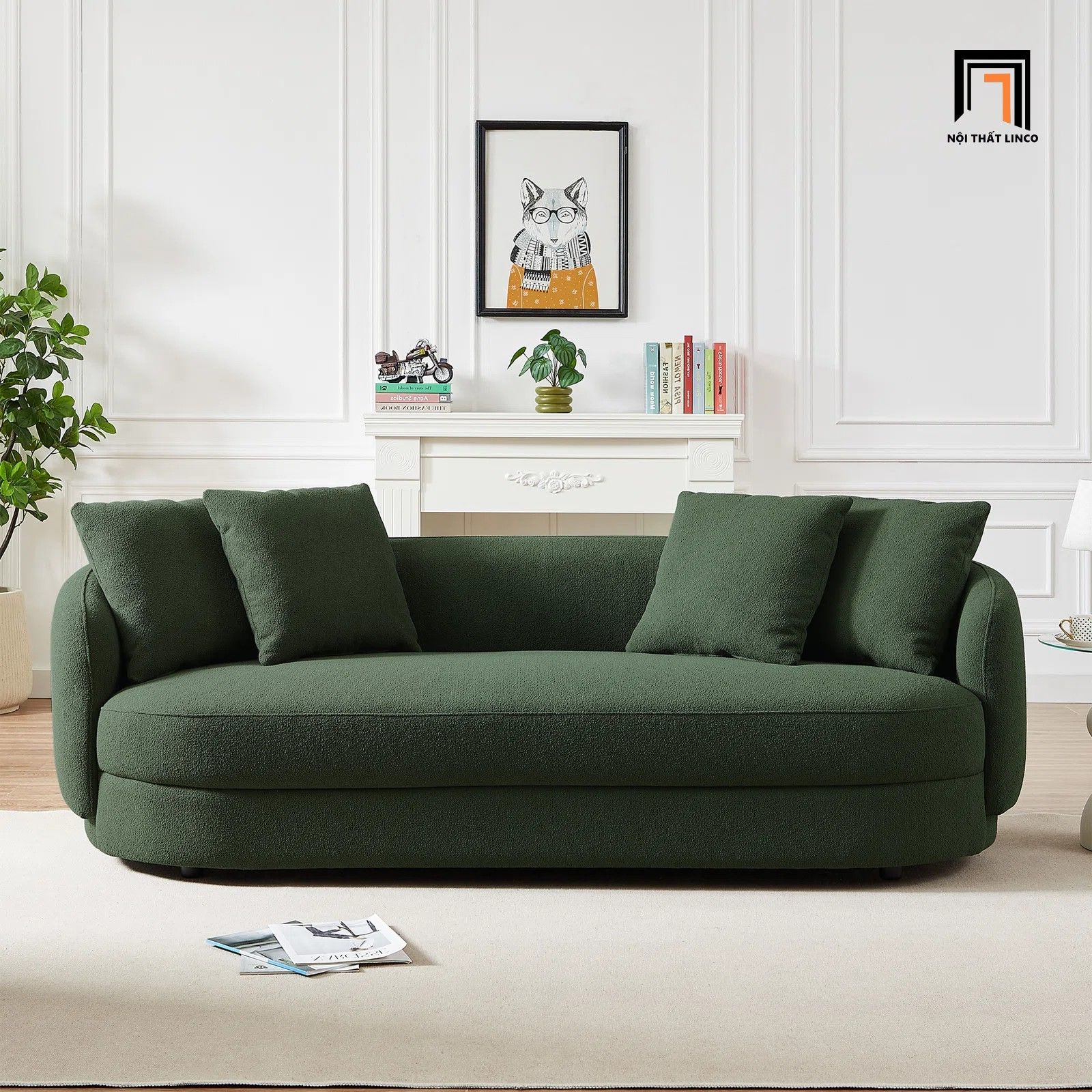 Ghế sofa băng cong BT181 Angie vải nỉ 2m2 cho tiệm shop