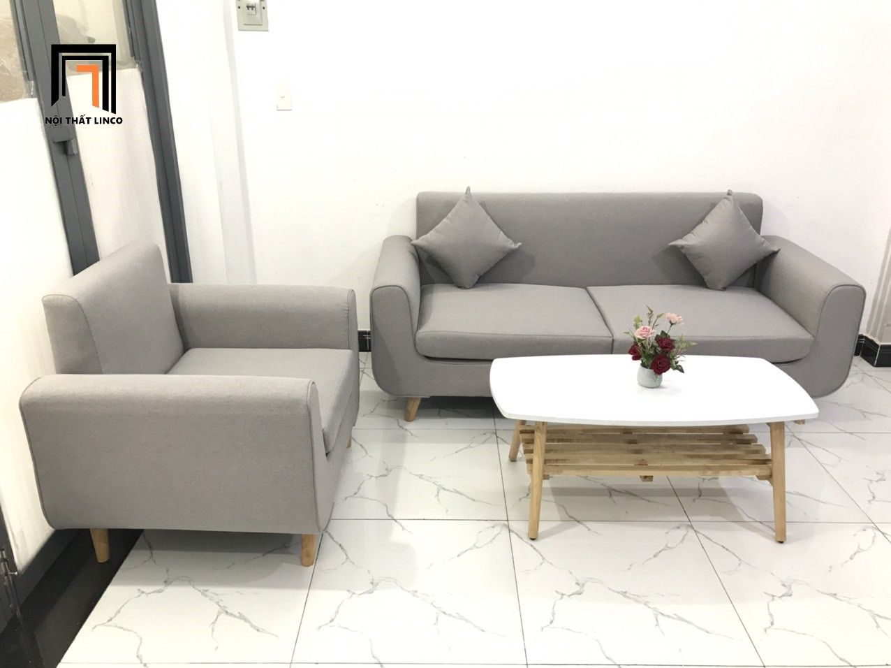 Bộ ghế sofa phòng khách NS04 màu xám ghi trắng giá rẻ