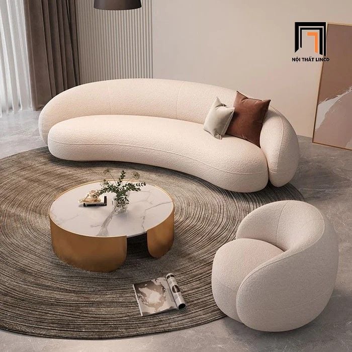 Bộ ghế sofa văng cong cho shop tiệm KT102 Gracias vải lông cừu