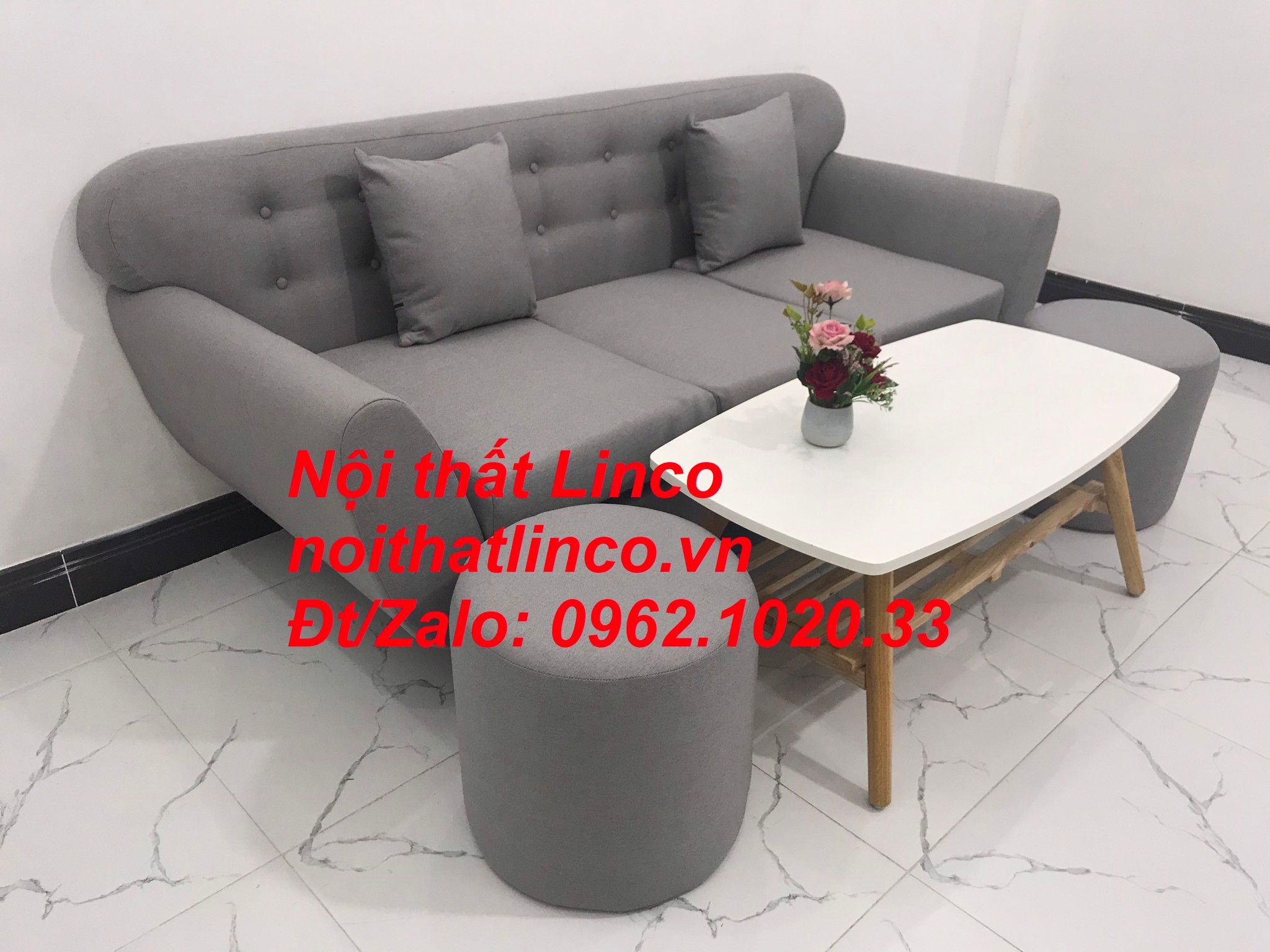 Bộ ghế sofa băng văng dài 1m9 xám ghi trắng giá rẻ Nội thất Linco HCM