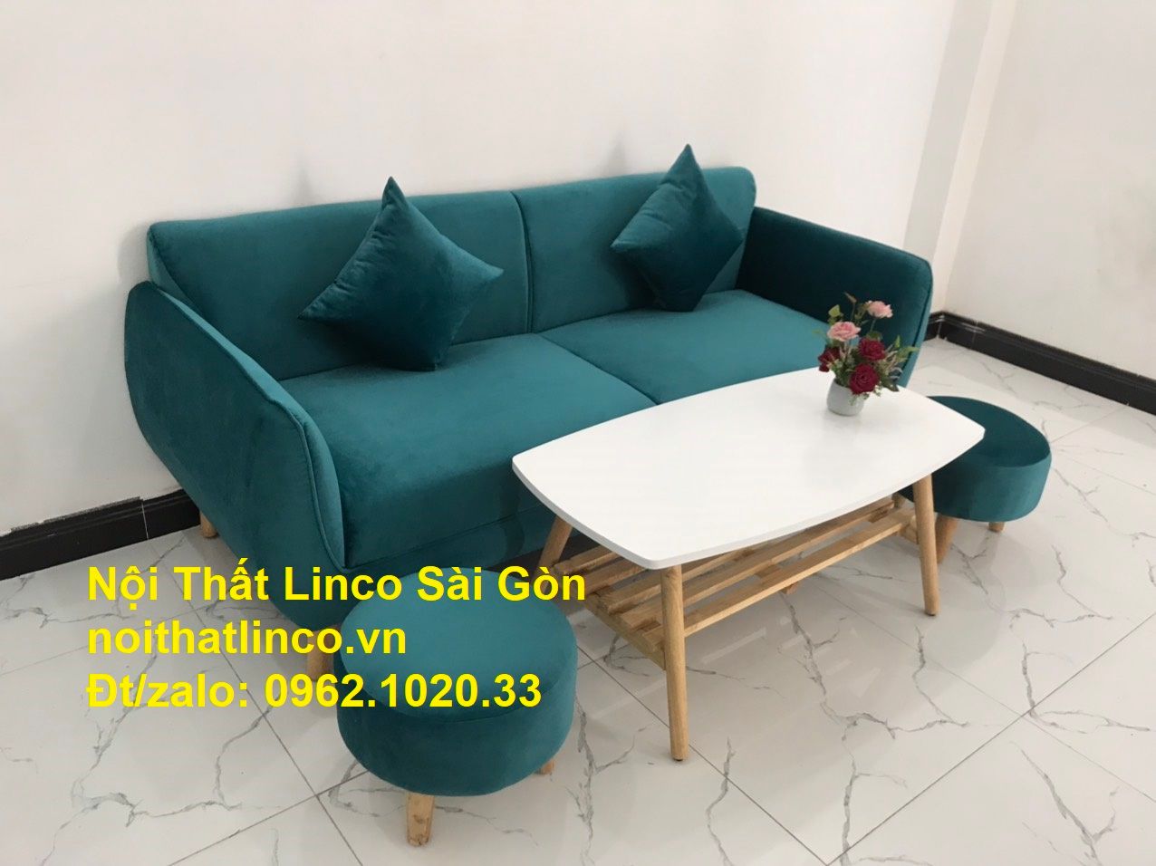 Bộ ghế salon sopha xanh cổ vịt giá rẻ | salong xanh lá cây phòng khách đẹp | Nội thất Linco Sài Gòn