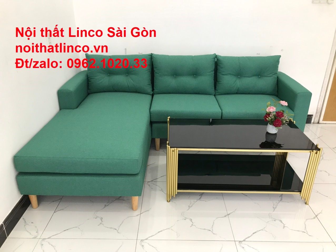 Sofa góc giá rẻ | Sofa phòng khách Góc chữ L Xanh ngọc rẻ đẹp | Nội thất Linco Sài Gòn