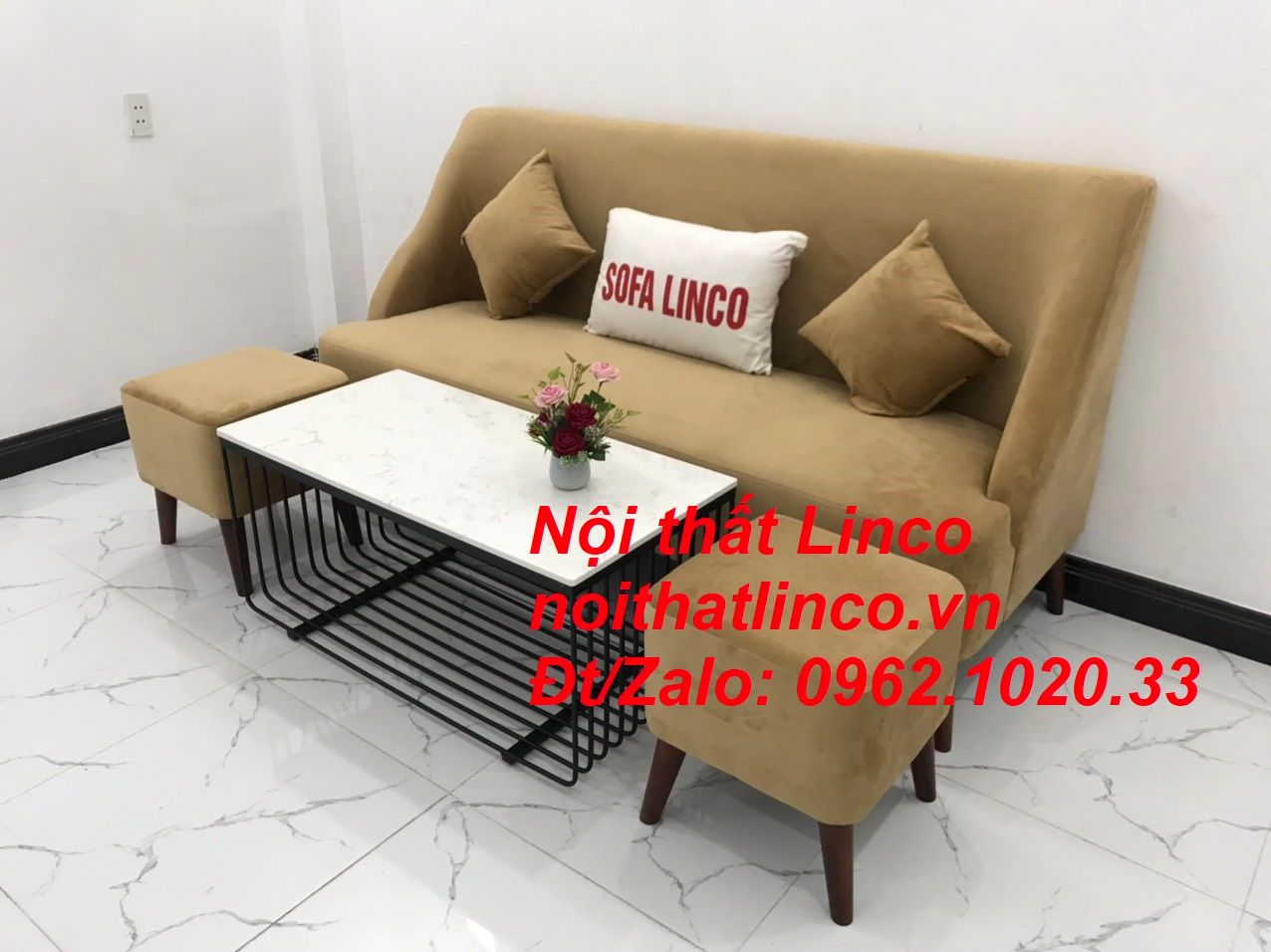 Bộ bàn ghế Sofa salong băng văng dài nâu sữa giá rẻ Nội thất Linco SG