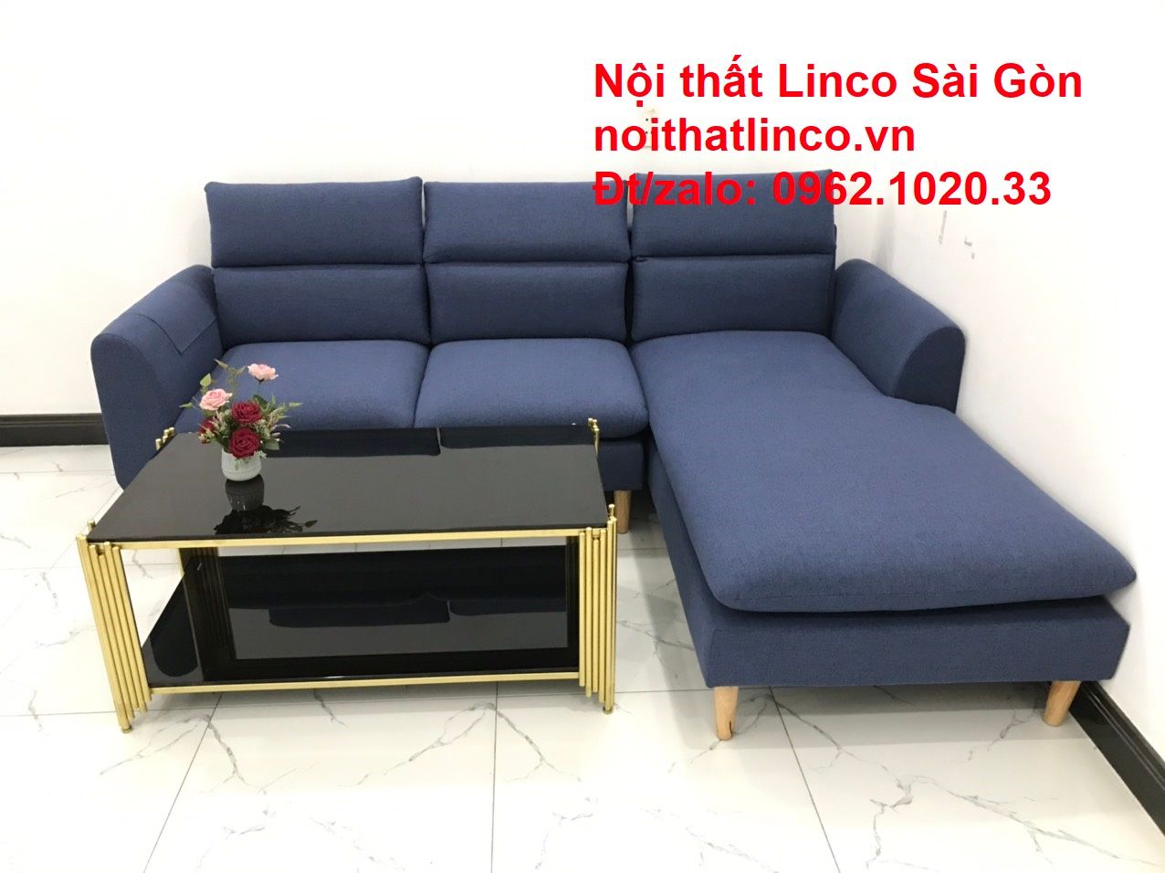 Bộ bàn ghế sofa góc | Sofa góc chữ L xanh đậm giá rẻ đẹp phòng khách | Nội thất Linco Tphcm