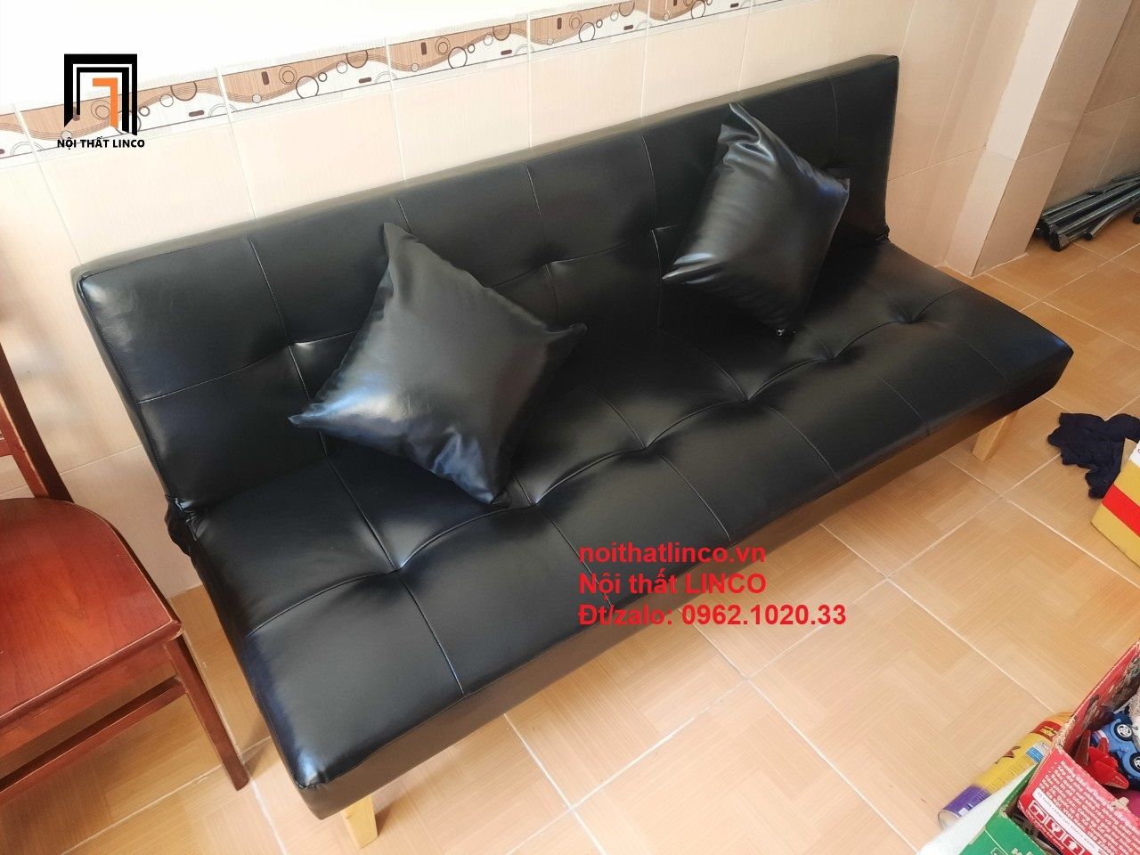 Bộ bàn ghế sofa bed, sofa giường simili đen giá rẻ 1m72