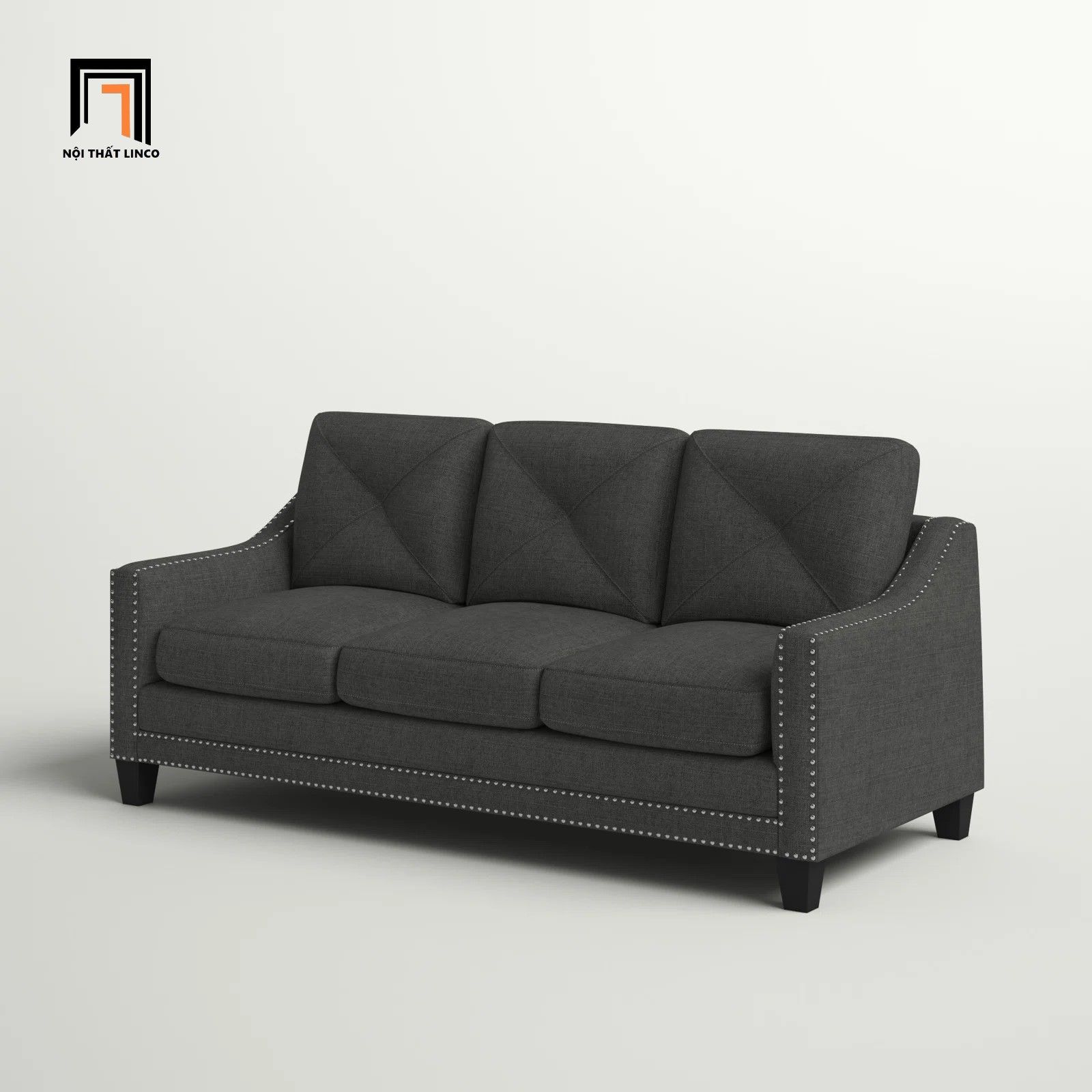 Ghế sofa băng 3 nệm ngồi BT166 Lugent 2m màu xám đen
