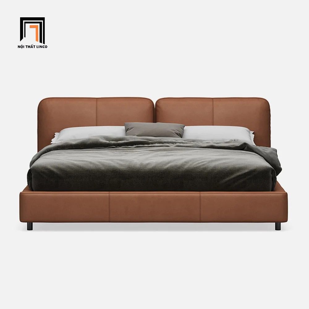 Giường ngủ bọc nệm 1m6 x 2m GN44 Itolia da công nghiệp nâu đậm