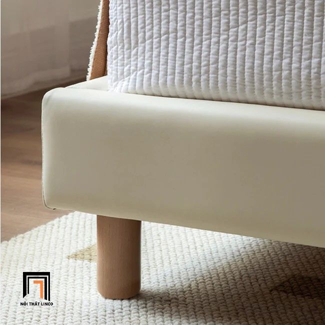 Giường ngủ da công nghiệp 1m6 x 2m GN38 Dillian màu trắng kem