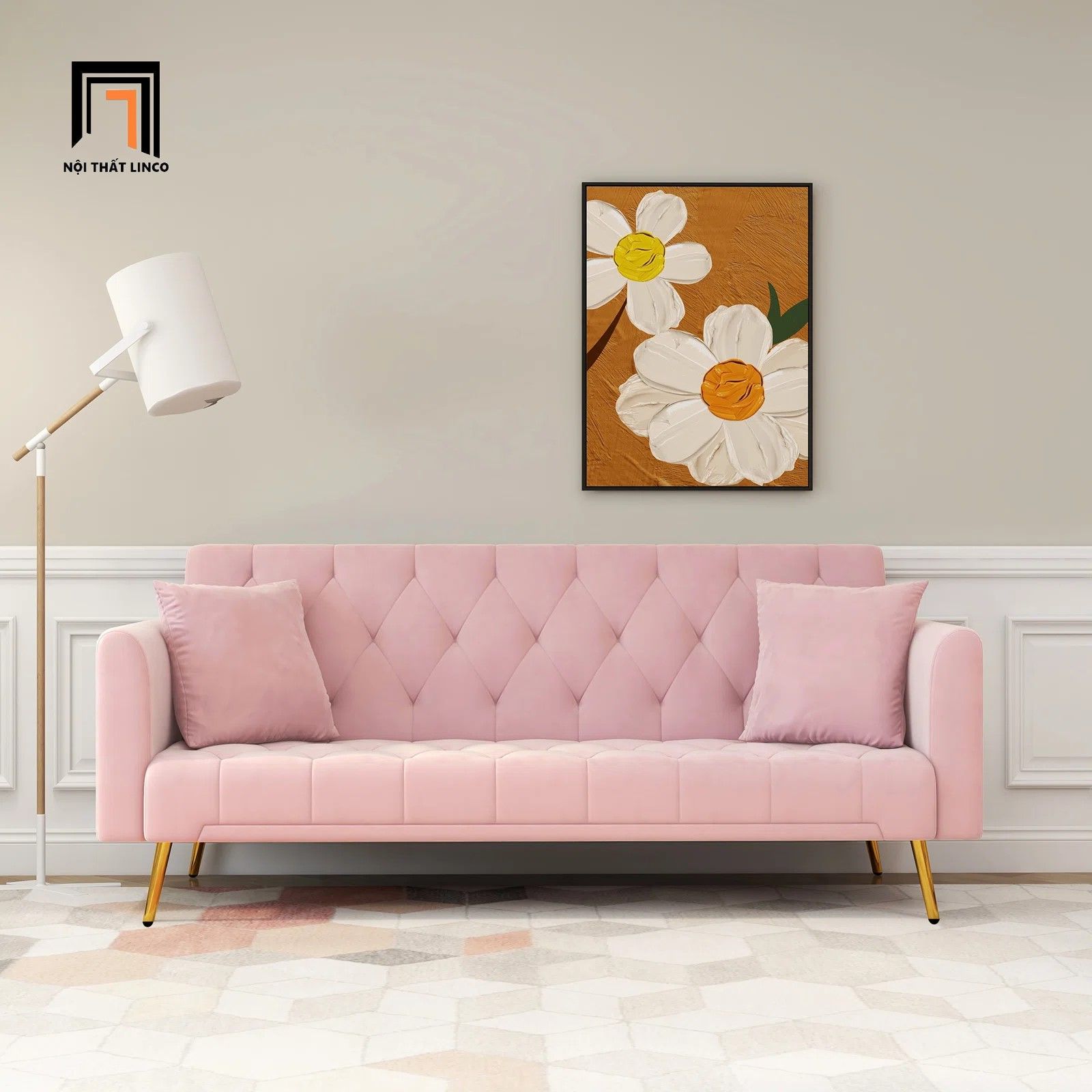 Ghế sofa giường gấp gọn GB82 Lindale dài 2m màu hồng cánh sen