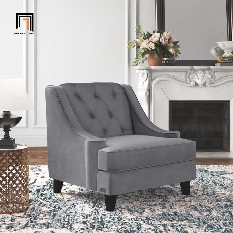 Ghế sofa đơn vải nhung DT43 Dolce màu xám lông chuột