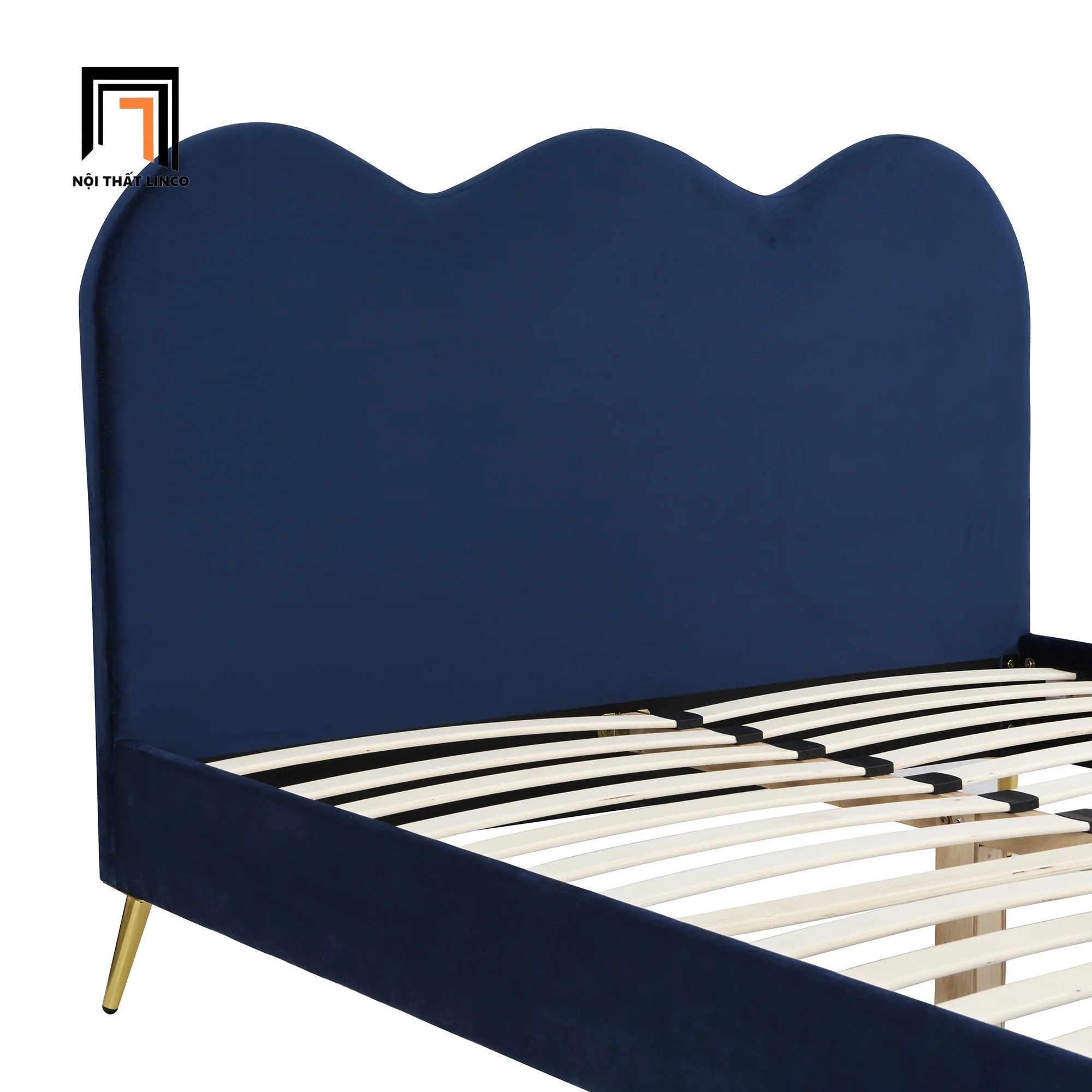 Giường ngủ dài 1m6 x 2m đẹp GN68 Gidea màu xanh đậm vải nhung