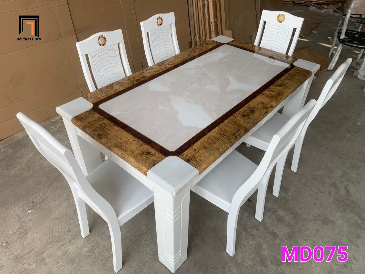 Combo bàn ăn 6 ghế ngồi GF15-BAD6-G307-B354 màu trắng xinh