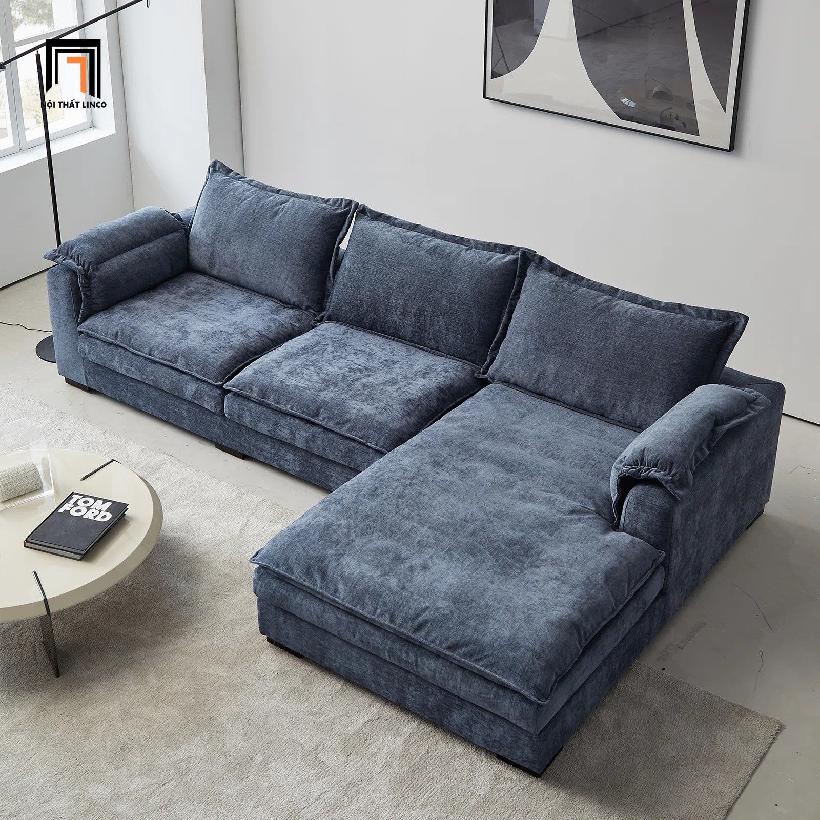 Ghế sofa góc chữ L đẹp GT92 Esed 2m4 x 1m6 vải nỉ xanh navy