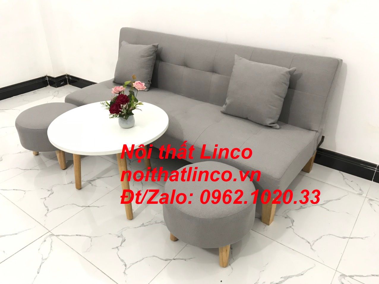 Bộ bàn ghế sofa bed giường SFG diện tích nhỏ xám ghi trắng