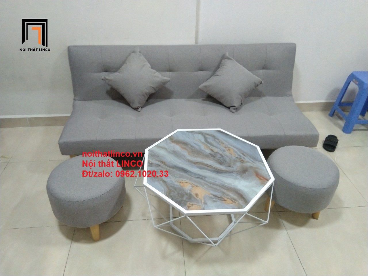Bộ bàn ghế sofa bed giường SFG diện tích nhỏ xám ghi trắng