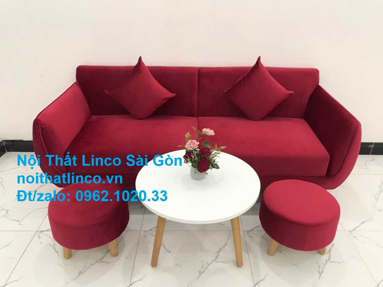 Ghế sofa văng dài 1m9 | Salong băng giá rẻ màu đỏ phòng khách | Nội thất Linco Sài Gòn