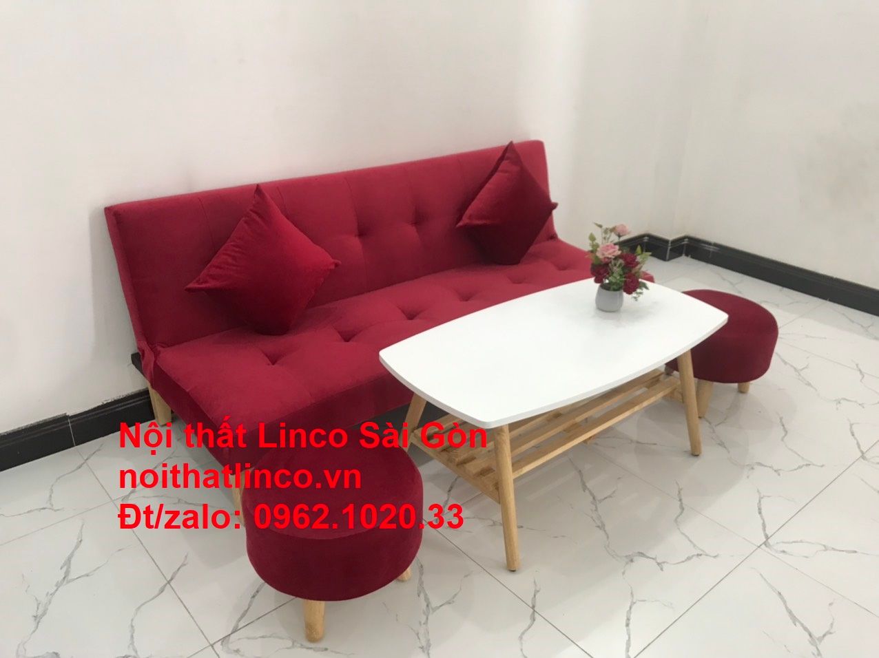 Bộ ghế sofa bed giường nằm màu đỏ mini nhỏ 1m7 giá rẻ đẹp Nội thất Linco Sài Gòn