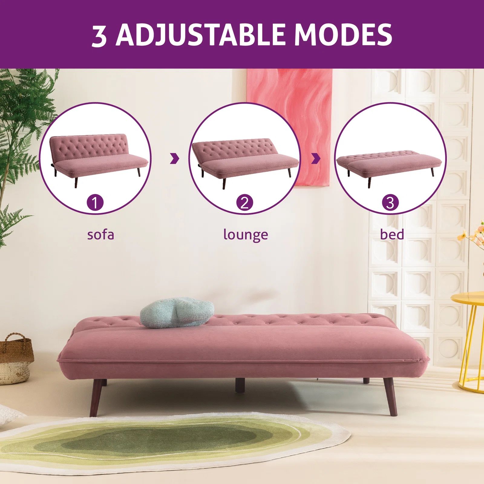 Ghế sofa sang trọng giật nút GB68 Jolee 1m8 màu hồng phấn