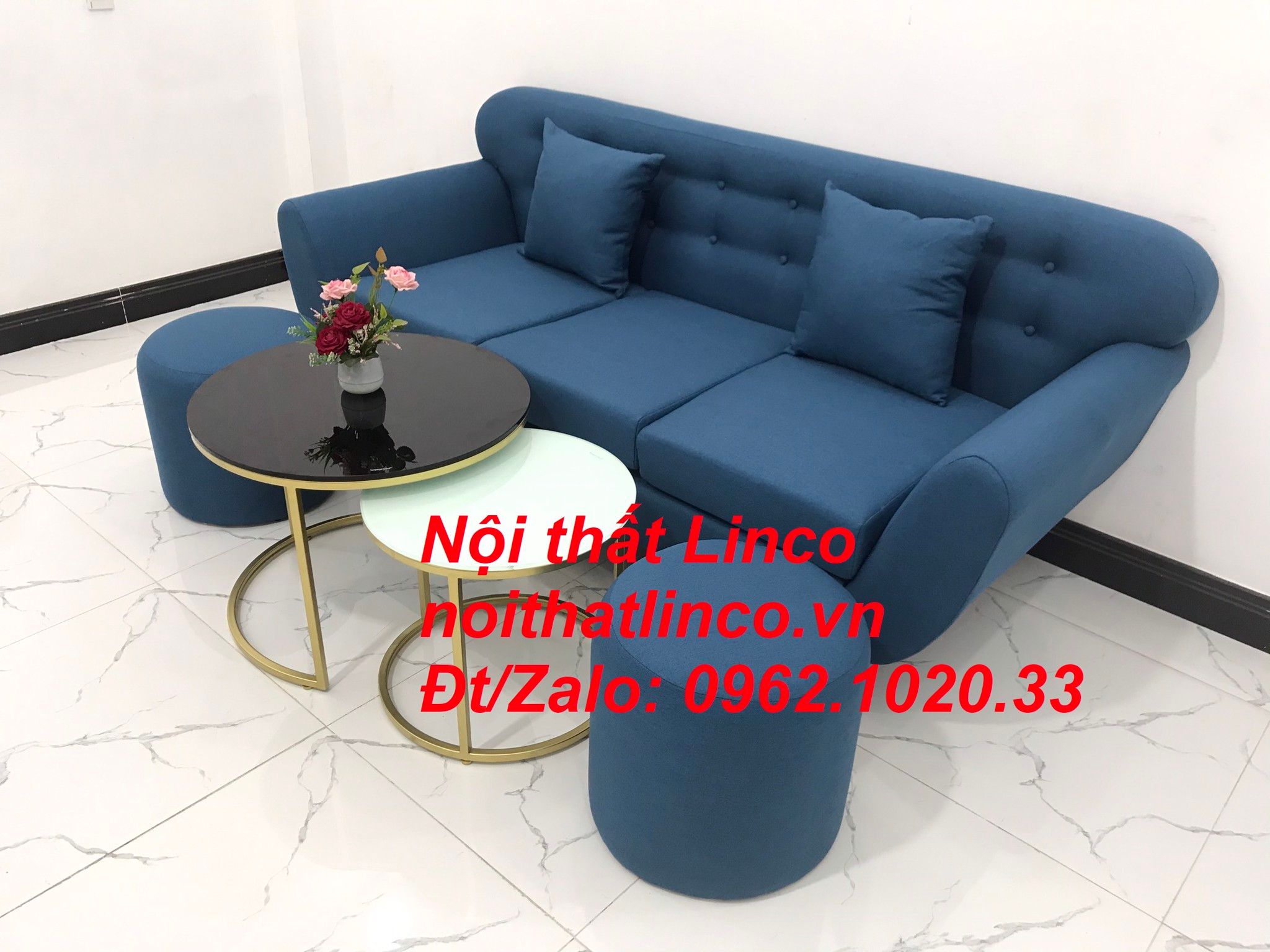 Sofa băng nhỏ giá rẻ | Sofa văng xanh dương rẻ | Nội thất Linco SG HCM