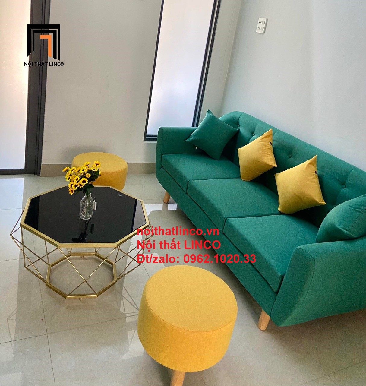 Ghế sofa văng băng dài 1m9 giá rẻ BGN màu xanh ngọc xinh xắn