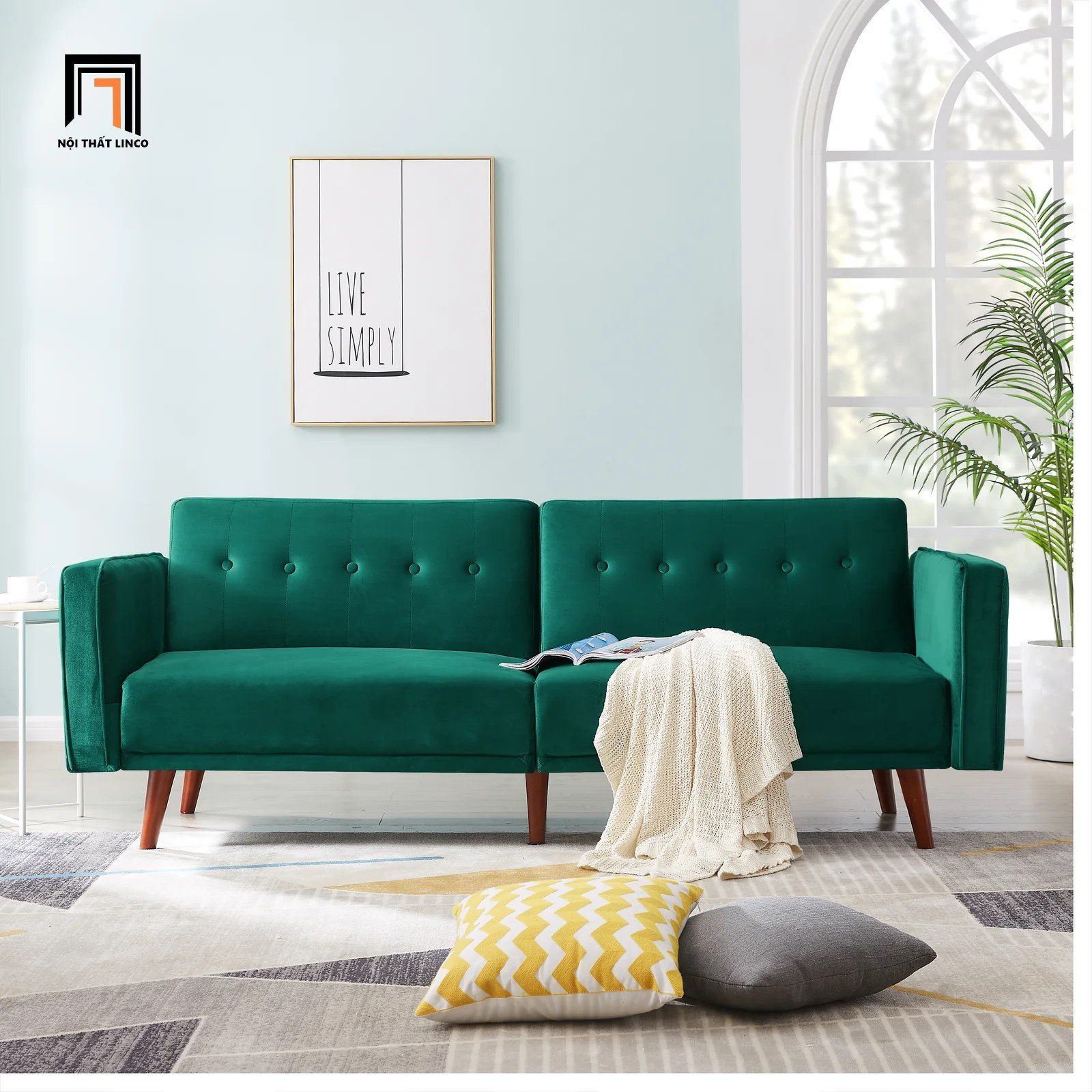 Ghế sofa bed bật giường nằm GB49 Oahu dài 1m9 xanh đậm