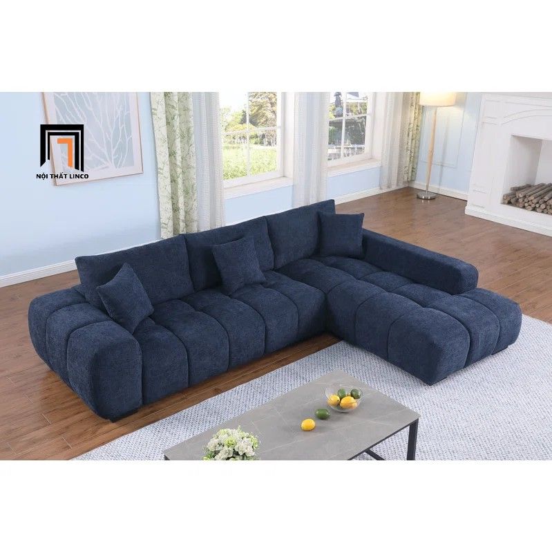 Bộ ghế sofa góc L cao cấp GT252 Marigail 2m4 x 1m6 vải nỉ xanh