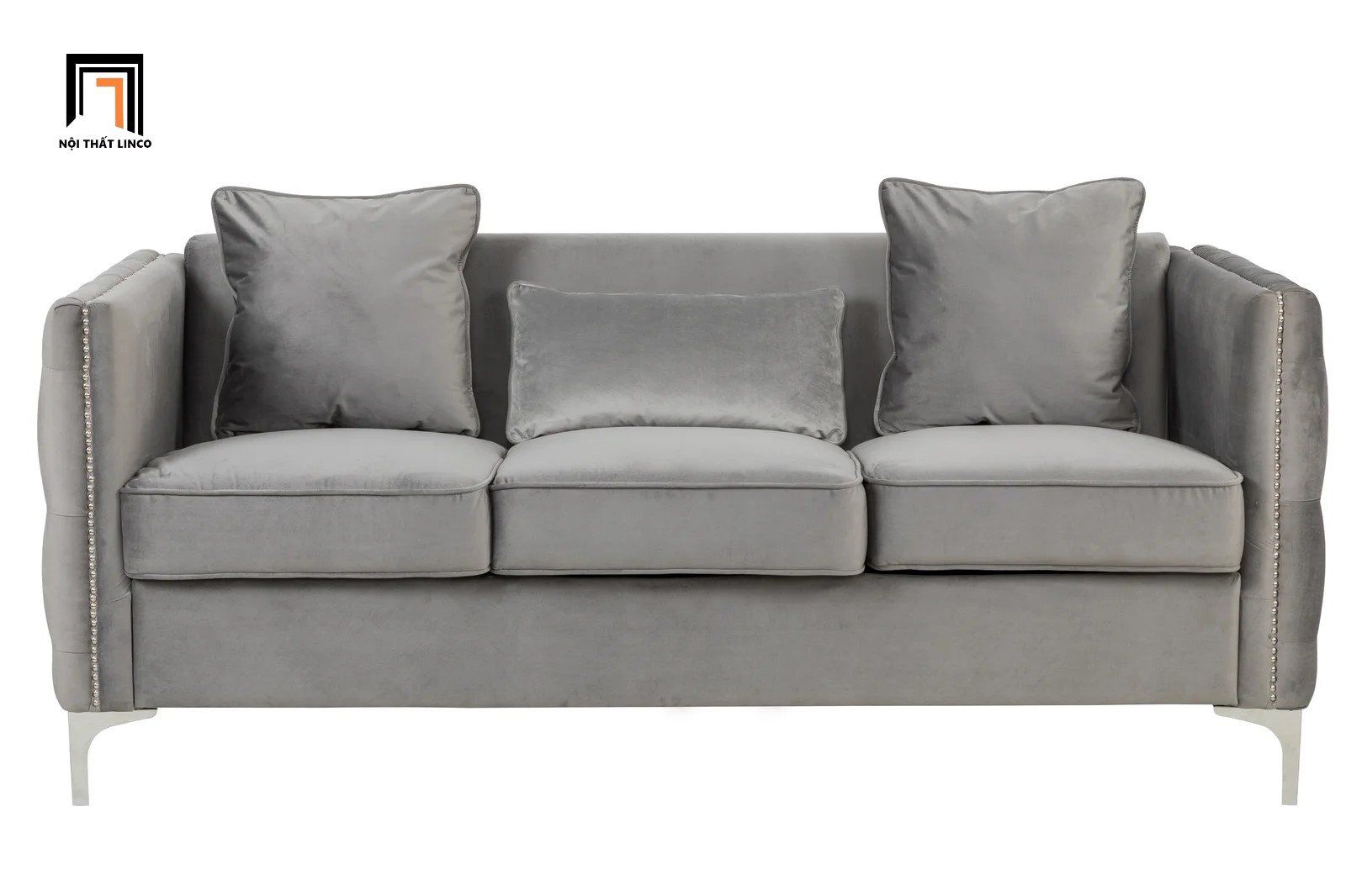 Bộ ghế sofa giật nút sang trọng KT122 Essex vải nhung xám trắng