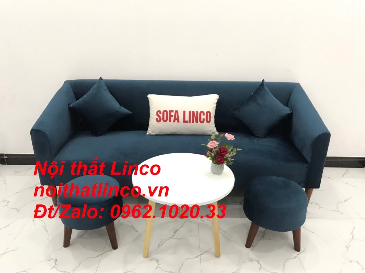 Bộ ghế sofa băng dài xanh dương đậm đen giá rẻ Nội thất Linco Sài Gòn