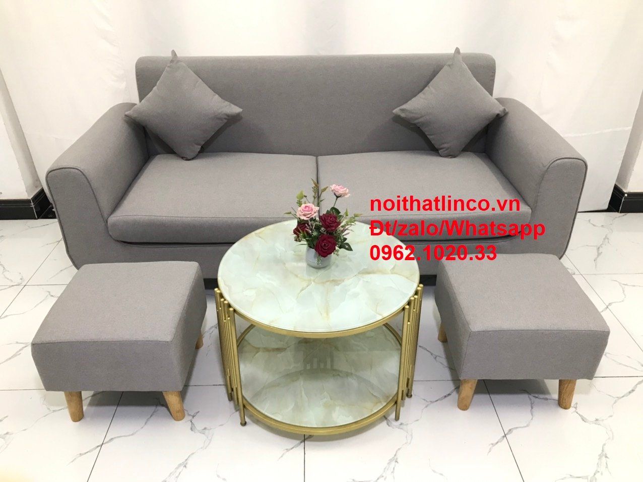 Bộ bàn ghế salon sofa băng xám ghi trắng giá rẻ đẹp dài 1m9