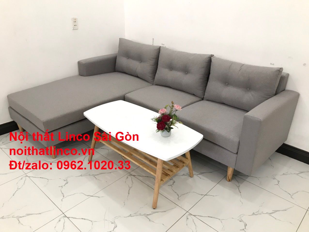 Bộ sofa góc giá rẻ | Ghế sofa góc L xám trắng đẹp giá rẻ nhỏ phòng khách | Nội thất Linco Tphcm Sài Gòn