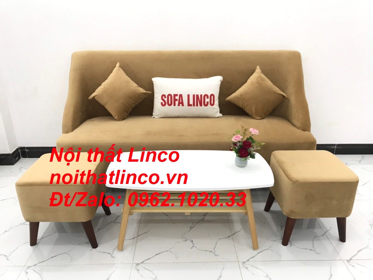 Bộ bàn ghế Sofa salong băng văng dài nâu sữa giá rẻ Nội thất Linco SG