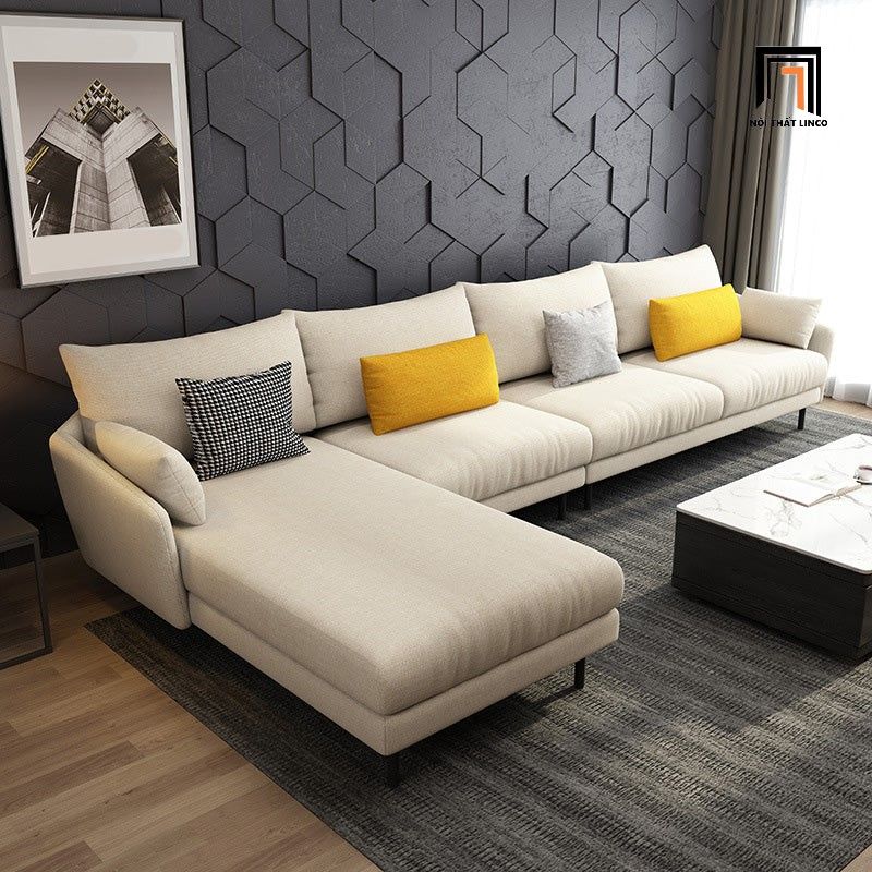 Ghế sofa góc L vải nỉ bố GT225 Wettin 3m x 1m6 màu xám trắng