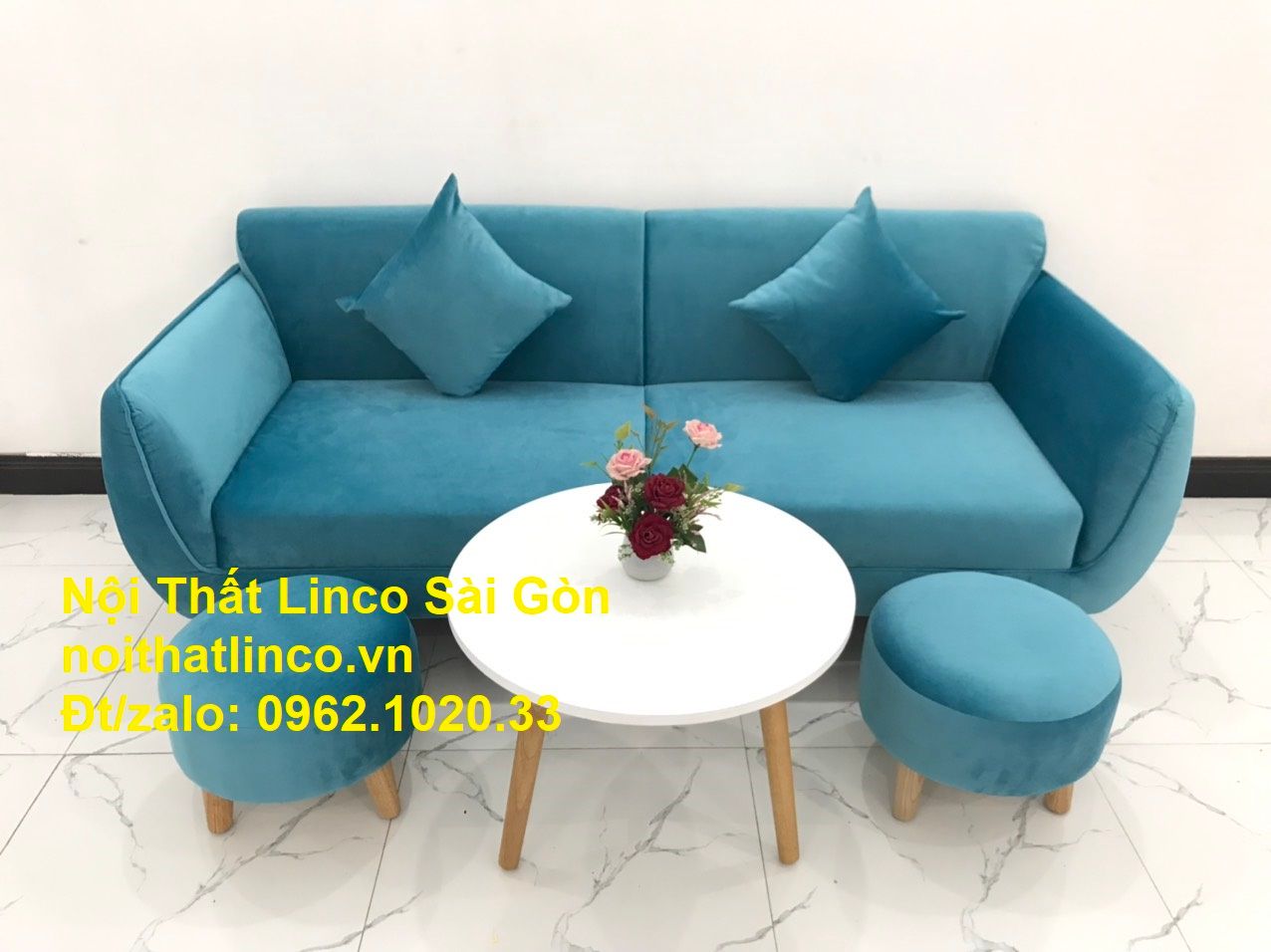 Bộ bàn ghế sofa băng xanh dương nước biển | sopha giá rẻ xanh dương da trời đẹp | ở tại Linco Sài Gòn