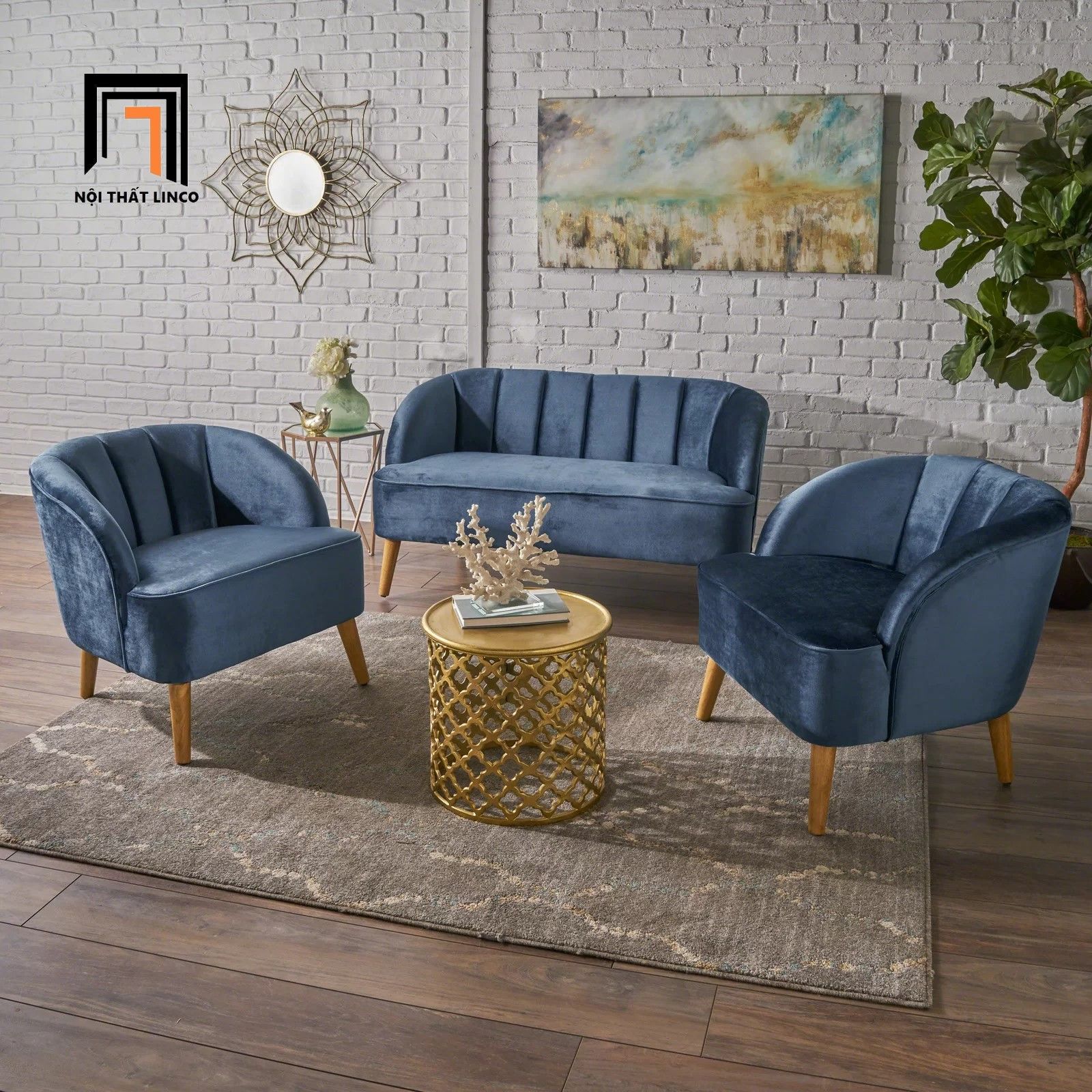 Bộ ghế sofa nhỏ xinh vải nhung KT98 Chunni cho các shop tiệm